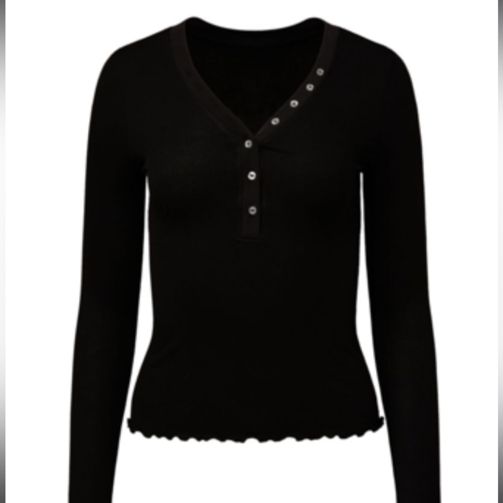 We Wore What Black V Neck Henley